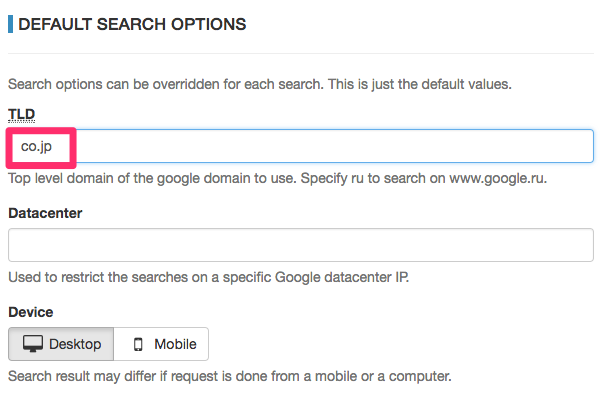 DEFAULT SEARCH OPTIONS