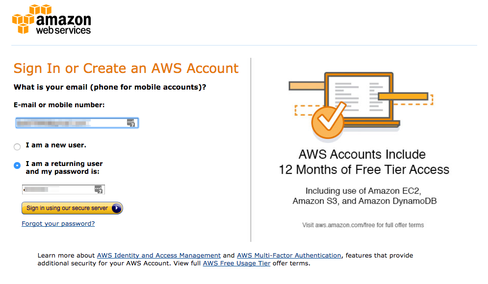 「Amazon Web Service」へサインイン